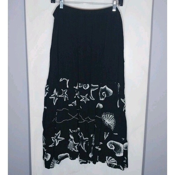 Bop Maxi Skirt Sz 1X Black Beaded Stretch Shells Nautical Whimsigoth Boho Beachy - Picture 1 of 6